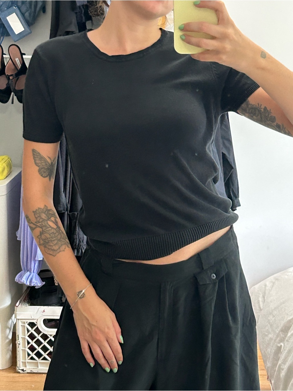 VINTAGE august silk Black Short-Sleeve SILK knit
